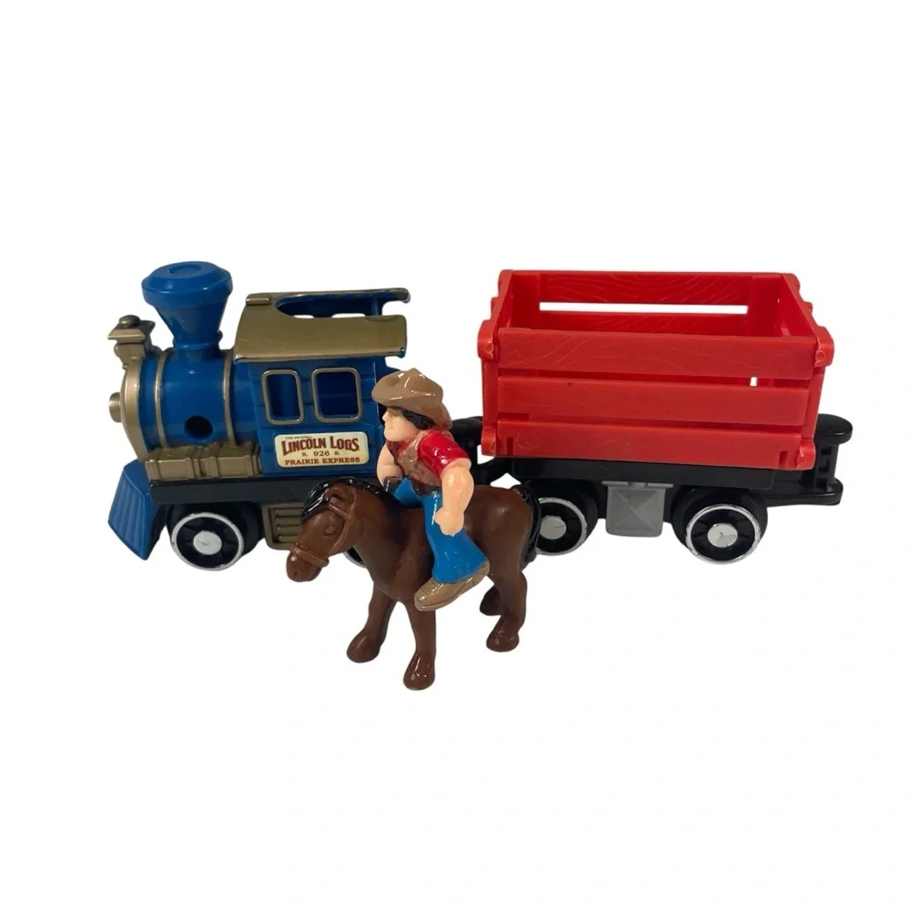 Vintage Lincoln Logs Train & Wooden Building Toy 615 Pieces & Roy Toy Western